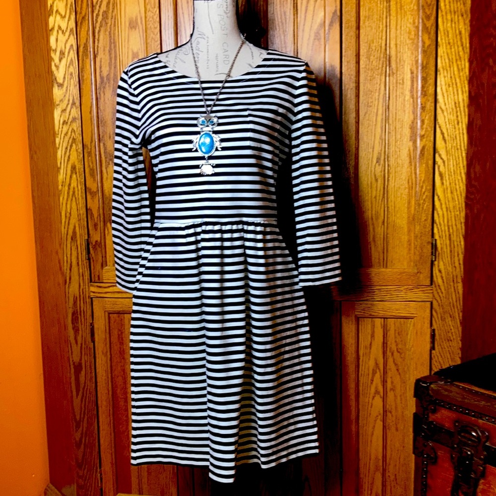 J Crew black and white striped dress